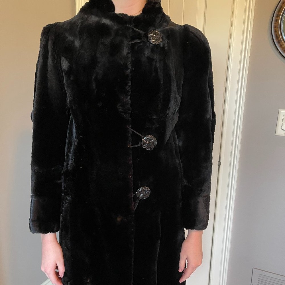 Vintage 40/50s Black Faux Fur Coat